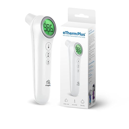 Elepho eTherm Plus Non-Contact Infrared Forehead Thermometer for All The Family; Babies to Adults – Accurate & Fast Readings in 1 Second. Large LCD Display…