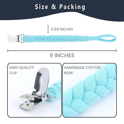 Pacifier Clips for Baby Boy and Girls, Handmade Braided Pacifier Holder, Baby Pacifiers Clips Leash Cotton Smoother Binky Clips Newborn Fits All Pacifier Unisex Baby Shower Case (Muilticolor)