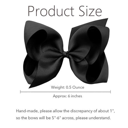 Oaoleer Big Hair Bows for Girls 12 PCS 6" Black Grosgrain Ribbon Large Boutique Bow Alligator Clips Hair Accessories for Toddlers Little Girls Kids