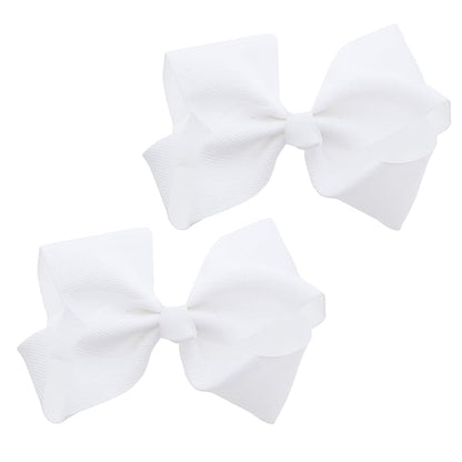3 Inch Grosgrain Bow for Little Girls- Set of 2 (White)