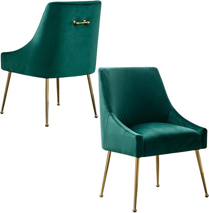 Velvet Dining Chairs Set of 2, Furniture Collection Modern Contemporary Upholstered with Polished Gold Metal Legs(Green)