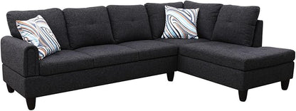 Black Grey L-Shaped 3-Piece Linen Sofa with Storage Ottoman Set, Sectional Couch Sofa Set for Living Room, Office, Small Space