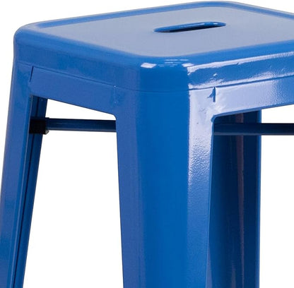 Flash Furniture Commercial Grade 30" High Backless Blue Metal Indoor-Outdoor Barstool with Square Seat