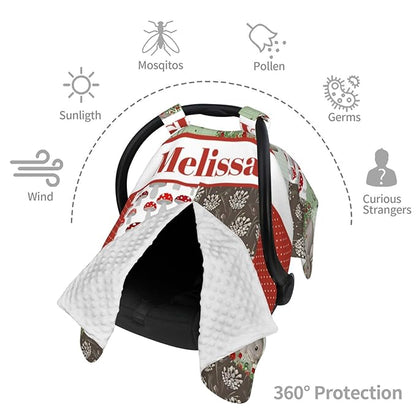 Personalized Baby Car Seat Canopy for Babies with Name, Custom Car Seat Covers for Boys Girls, Mushroom Nursing Breastfeeding Stroller Cover Infant Carseat Canopies for Newborn