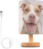 Table Lamp Pitbull Dog Smile Nightstand Lamp with Wood Base Fabric Lamp Shade Bedside Desk Lamp for Living Room Bedroom Kids Room Office