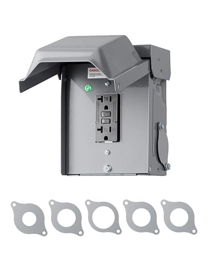 DEWENWILS Outdoor Electrical Outlet Box, 20 AMP WRTR GFCI Receptacles with Rainproof 3R Enclosure, Waterproof GFCI Outlet Box with Cover for Garden, Outdoor Lights, ETL Listed