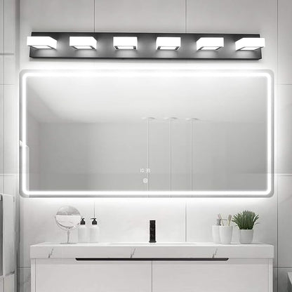 Ralbay Modern Black Vanity Lights Fixtures 6 Lights Acrylic Modern LED Matte Black Vanity Lights for Bathroom