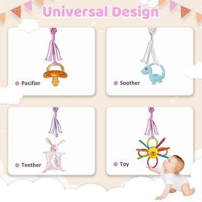 Boho Pacifier Clip for Boys Girls Pacifier Holder Leash Wooden Clips Handmade Braided Cotton Unisex Baby Shower Birthday Gift Christmas Gift