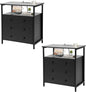 3 Wooden Drawers Nightstand, 27 Inch Wide Night Stand Set 2 with Charging Station and Adjustable Drawers, Bedside Table for Living Room/Bedroom/Office, Black.
