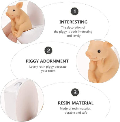 Pig Statue Mini Pig Figurine, Resin Home Decor, Lucky Animal Garden Statue for Micro Landscape (Pig Squatting on The Toilet)
