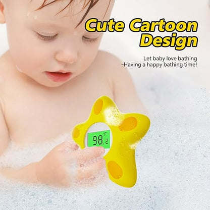 Baby Bath Thermometer, Infant Digital Water Thermometer Safety with 3 Color Backlit and Temperature Warning, Room Thermometers Floating Toy for Infant, Toddler, Bathtub, Swimming Pool (Yellow)