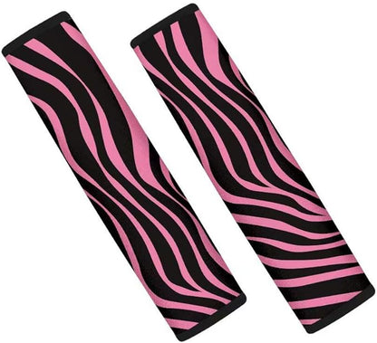 AFPANQZ Pink Zebra Auto Seat Belt Cover Pads for Men Women 2 Piece Safety Seatbelt Pad Cushion Universal Fit for Truck Vans Sedans SUVs Shoulder Strap Pads Black Pink Stripes