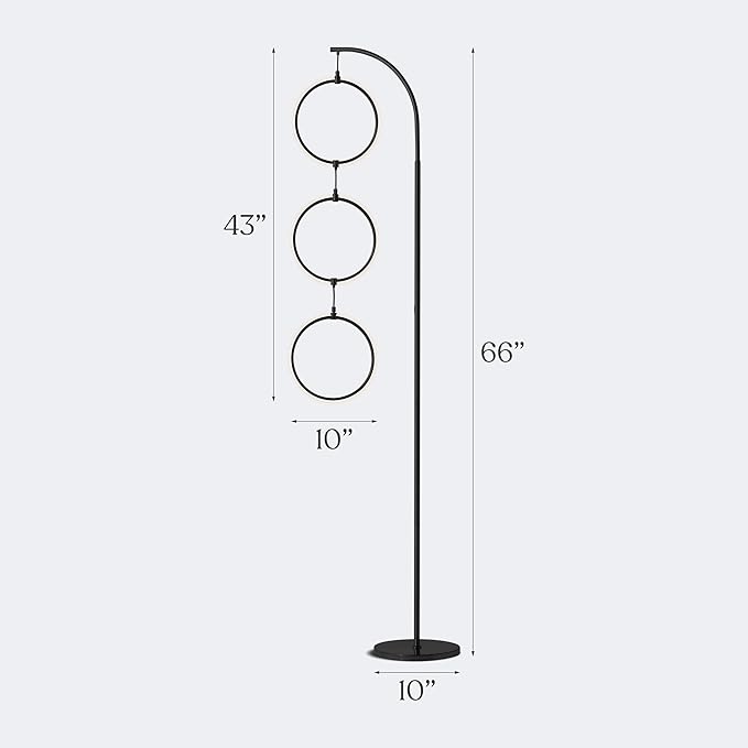 Brightech Nova Modern Floor Lamp Matches Living Room Décor - Contemporary Arc Tall Lamp with 3-Circle Ring-Style Pendant - Over The Couch Standing on Arching Pole - Eclectic- Black