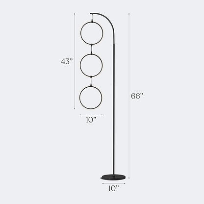 Brightech Nova Modern Floor Lamp Matches Living Room Décor - Contemporary Arc Tall Lamp with 3-Circle Ring-Style Pendant - Over The Couch Standing on Arching Pole - Eclectic- Black
