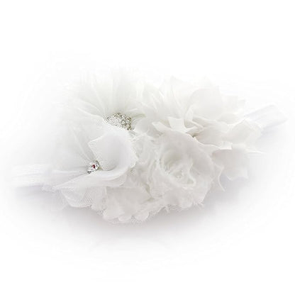 My Lello Headband Shabby Fabric Flower Cluster Baby - Infant - Toddler - Girl Stretchy Elastic White