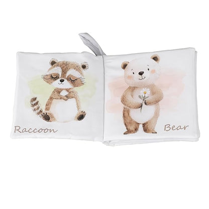 Ali+Oli Baby Cloth Book – Soft Sensory Crinkle Book with Teether for Infants 0-12 Months – Early Learning Touch & Feel Tummy Time Toy – Newborn Shower Gift for Boys & Girls - Bear Friends