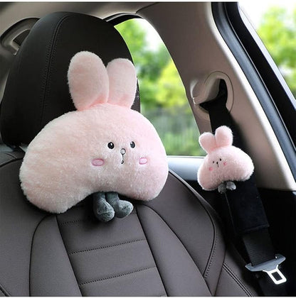 2 Pack Cute Cartoon Bunny Soft Seat Belt Covers Should Pad Neck Cushion Cute Car Accessories for Women Girls - Pink Bunny