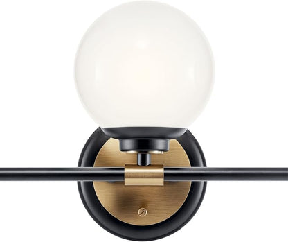 Kichler Benno 3-Light Bathroom Vanity Light Fixture with Opal Glass, Modern LED Lighting in Black and Champagne Bronze for Bathroom or Powder Room (8.75 x 24.5 in), 55172BKCPZ