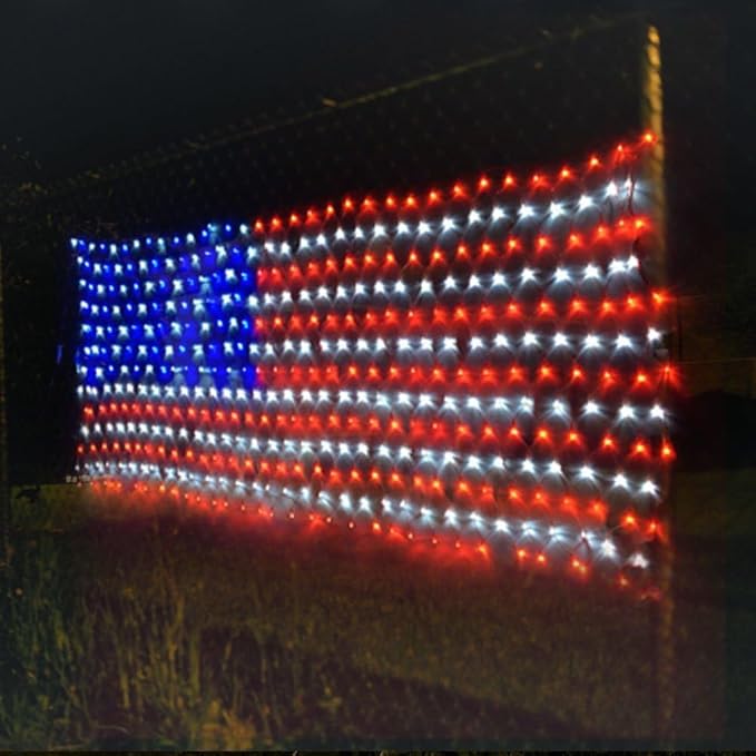 YULIANG LED American Flag Lights,6.5ft*3.2ft Waterproof Led Flag Net Light Outdoor for 4th of July Decorations,Independence Day,Memorial Day, Festival, Garden,Outdoor Christmas Decoration