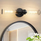 Bathroom Light Fixtures, Black Wall Sconce in Threaded Glass Indoor Vanity Lights, Modern Bathroom Vanity Light Up and Down Sconces Wall Lighting for Bathroom, Living Room - Bulb Not Included