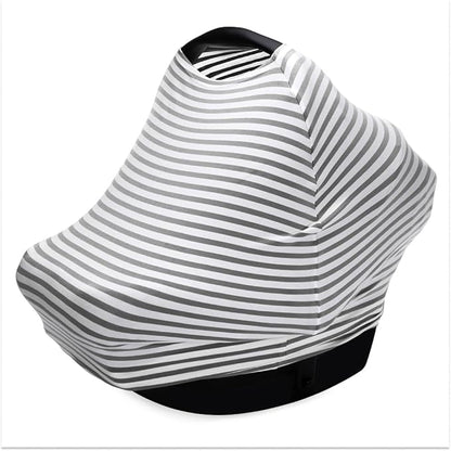 Parker Baby 4 in 1 Car Seat Cover for Girls and Boys - Stretchy Carseat Canopy, Nursing Cover, Grocery Cart Cover, High Chair Cover - Gray/White Stripes
