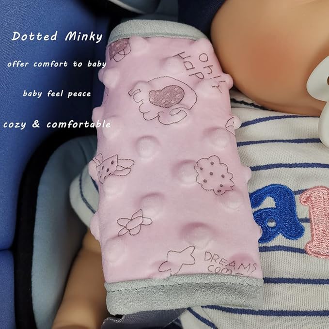 DODO NICI car seat Strap Cover for Baby, seat Belt Cover Cushion, Belt Pads fit Baby Carrier/Pushchair/Stroller, Cozy Peace Dotted Minky, Pink