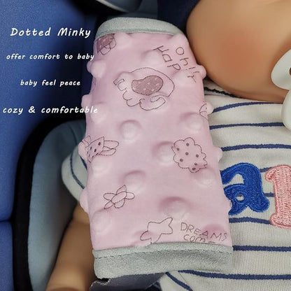 DODO NICI car seat Strap Cover for Baby, seat Belt Cover Cushion, Belt Pads fit Baby Carrier/Pushchair/Stroller, Cozy Peace Dotted Minky, Pink