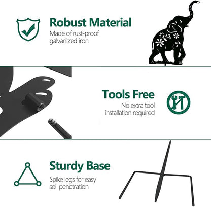 Solar Elephant Garden Stakes Outdoor Solar Decor Metal Elephant Holding Solar Animal Lantern Decorative Garden Metal Animal Stakes Outdoor Elephant Silhouette Stakes
