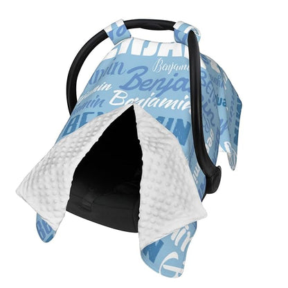 Personalized Baby Car Seat Canopy for Babies, Custom Name Baby Car Seats Covers for Boys Girls, Opening Minky Nursing Breastfeeding Cover for Infant, Carseat Canopies for Newborn (Sky)