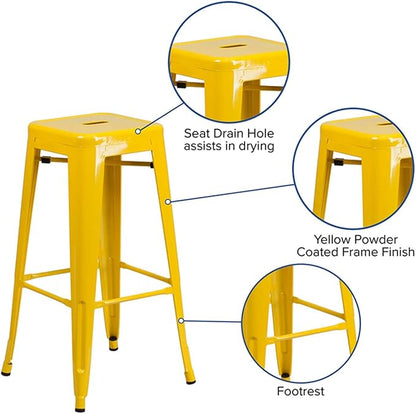 Flash Furniture Commercial Grade 30" High Backless Yellow Metal Indoor-Outdoor Barstool with Square Seat