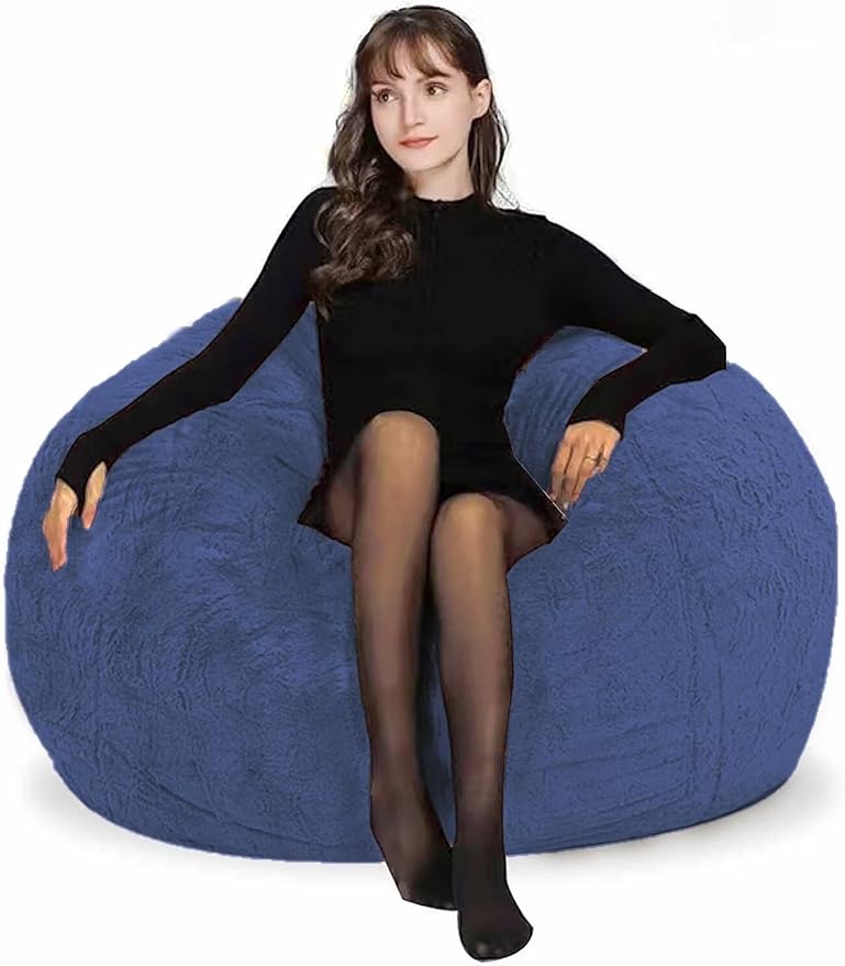 Bean Bag Chairs for Kids Comfy Fluffy Big Joe Bean Bag Chair Covers Only (No Filler) Round Sofa Chairs for Bedroom Living Room Decor, 5FT, Blue