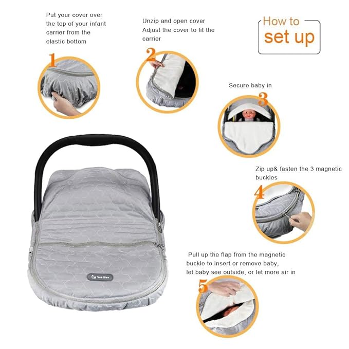 Yoofoss Baby Car Seat Cover Winter Carseat Canopies Cover to Protect Baby from Cold Wind, Super Warm Plush Fleece Baby Carrier Cover for Infant Boys Girls (Grey)
