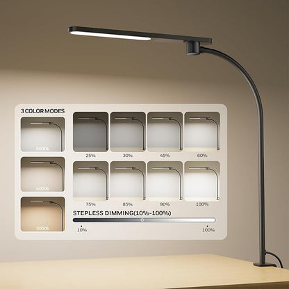 Honeywell HJ2 Sunturalux™ Clamp LED Desk Lamp, CRI≥97 Full-Spectrum Eye-Caring Light, 3 Color Modes & Stepless Dimming, 16" Flexible Gooseneck for Reading, Home Office, Art Creation (Black)