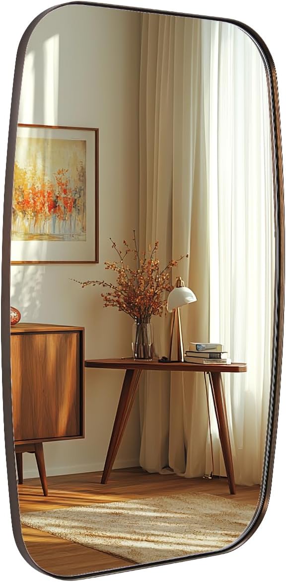 ANDY STAR Bronze Oblong Mirror, 36x48 Inch Brushed Bronze Oval Mirror for Bathroom with Stainless Steel Metal Frame, Wall Mouned for Bathroom, Living Room, Entryway