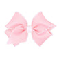 Wee Ones Girls' Classic Grosgrain Moonstitch Edge Hair Bow, No-Slip Hair Clip, Handmade, Light Pink with White, Small