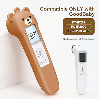 Cute Bear Silicone Thermometer Case Compatible with GoodBaby No-Touch Thermometer, Soft Anti-Drop Protective Cartoon Animal Cover Helps Calm Babies During Temperature Checks - Brown