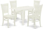 East West Furniture NDVA5-LWH-W 5 Piece Dining Table Set for 4 Includes a Rectangle Kitchen Table with Dropleaf and 4 Dinette Chairs, 30x48 Inch, Linen White