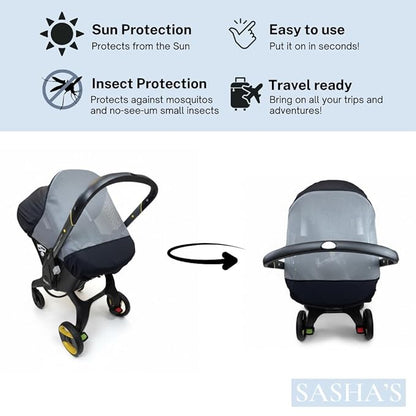 SASHA'S Sunshade & Insect Cover Compatible with The Doona Infant Car Seat Stroller (Stroller not Included)