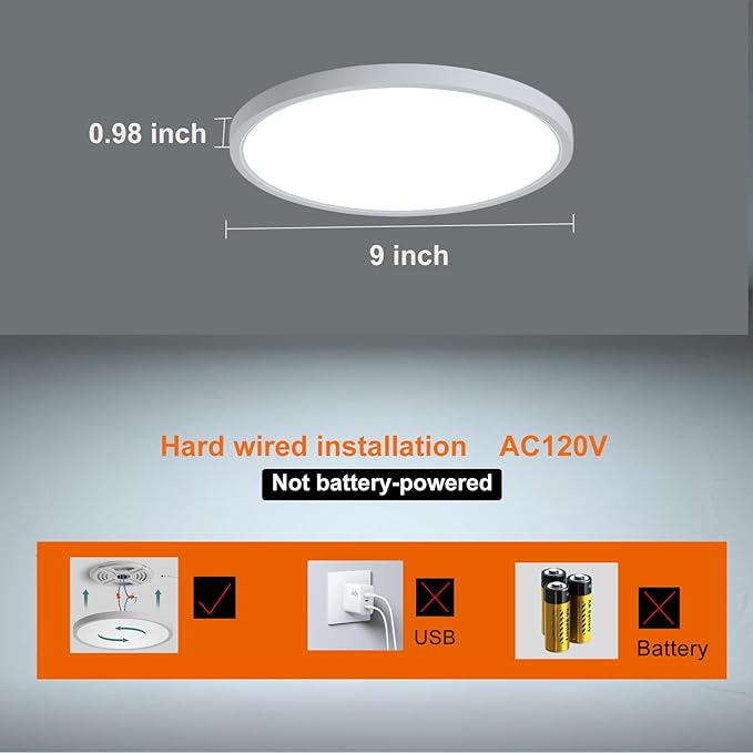 9 Inch Motion Sensor Light Indoor, Flush Mount Light Fixture, Motion Sensor Ceiling Light Wired for Hallway Porch Laundry Garage Basement, Motion Light 3000k/4000k/6000k White