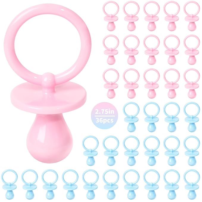 36 Plastic Pacifiers for Baby Shower Game, 2.75’’ Baby Shower Pacifiers, Blue Pacifiers for Baby Shower Decoration DIY, Gender Reveal Party Table Scatter/Baby Shower Party Favors(Blue&Pink)