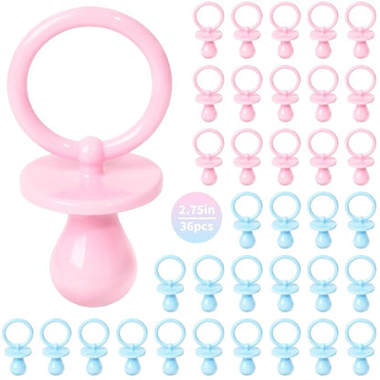 36 Plastic Pacifiers for Baby Shower Game, 2.75’’ Baby Shower Pacifiers, Blue Pacifiers for Baby Shower Decoration DIY, Gender Reveal Party Table Scatter/Baby Shower Party Favors(Blue&Pink)