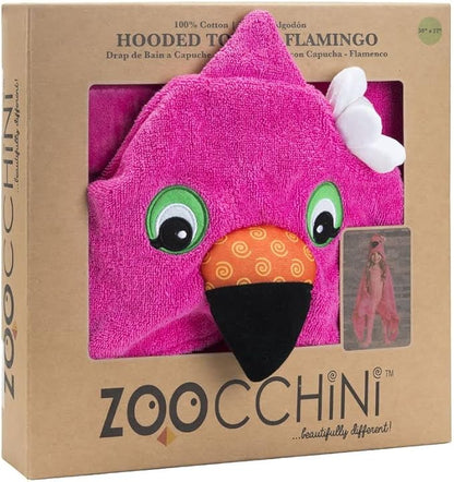ZOOCCHINI Hooded Bath Towel for Kids 100% Cotton Terry, Plush & Absorbent for Bathtime or Pool, 50" x 22" 2-6 Years, Franny the Flamingo
