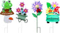 WONDER GARDEN Welcome Decorative Garden Stakes, 4Pcs Flower Metal Yard Signs Lawn Stake with Frog, Mushroom, Gnome, Butterfly and Ladybug for Outdoor Decorations