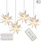 Leejec 9.4" Moravian Star Outdoor Light with Remote Control, Christmas Decorations, Indoor Hanging, Warm White LED Light, Battery Operated with Timer Function, 4-Pack, Tree, Ceiling, Balcony Décor