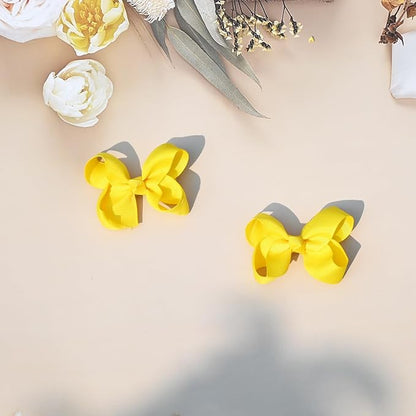 3' Hair Bows Clips for Girls & Toddlers - 6 PCS Alligator Clips Grosgrain Ribbon Solid Color Hair Accessories - Yellow