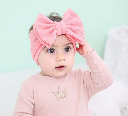 Cinaci 12 Pack Solid Candy Colors Stretchy Wide Nylon Headbands with Knot Big Hair Bow Elastic Headwraps Oversized Hair bands Large Hair Bows Hair Accessories for Baby Girls Infants Toddlers Kids
