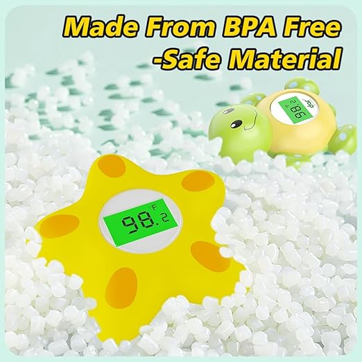 Baby Bath Thermometer, Infant Digital Water Thermometer Safety with 3 Color Backlit and Temperature Warning, Room Thermometers Floating Toy for Infant, Toddler, Bathtub, Swimming Pool (Yellow)