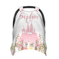 Personalized Baby Car Seat Canopy for Babies with Name, Custom Princess Castle Stroller Car Seat Covers for Girls, Minky Nursing Carseat Cover for Breastfeeding, Car Seat Canopies for Newborn