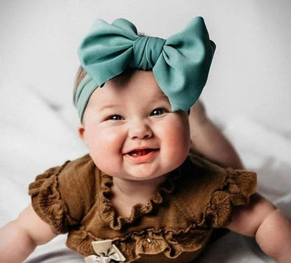 KIDOCHEESE Hairband - Soft Nylon Hairbands with Bows for Baby Girl, 5 Count (Pack of 1), Different Solid Colors, Adjustable Size, Perfect for Baby Shower, Christmas, and Other Occasions
