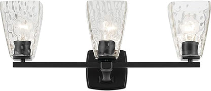 Kichler Marant 21.25" 3-Light Bathroom Vanity Light Fixture with Clear Water Glass in Black, Modern Wall Mount Over Mirror for Powder Room (21.25" W x 9.5" H), 55216BKWTR